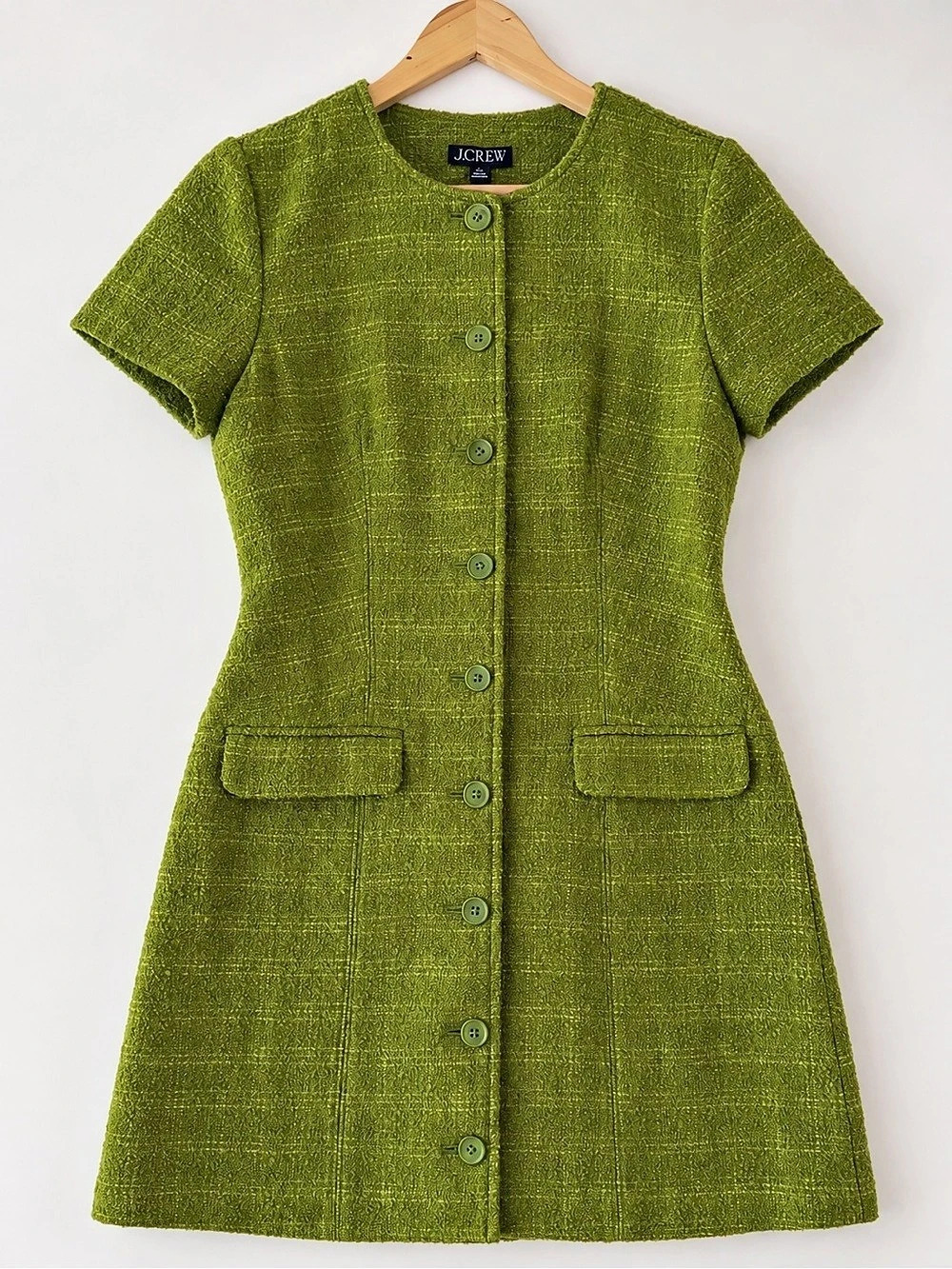 J.CREW Parc dress in bouclé tweed Green Plaid Size 10